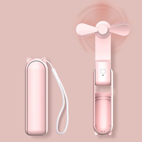 Mini-Handventilator, tragbarer Faltventilator mit Powerbank, USB-wiederaufladbarer, batteriebetriebener persönlicher Ventilator mit 3 Geschwindigkeitsstufen (Weiß)