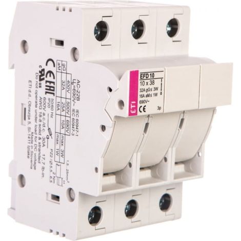 Interruttore con fusibile 3P 32A 10x38mm EFD 10 002540004