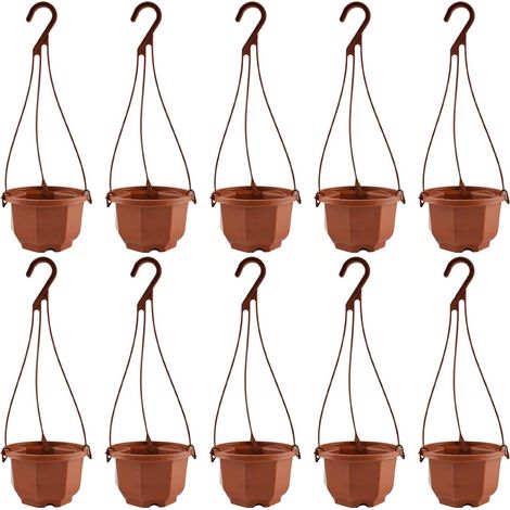 10 pots de fleurs suspendus en plastique, jardinières suspendues cm avec crochet (1/5)