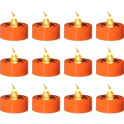 Bougies Électriques Orange Halloween - Bougies LED Flameless Sans Feu 12 Pièces, Votive 3.6cm, Flickering Jaune Warm, Matière Plastique, Batterie CR2032 (1/4)