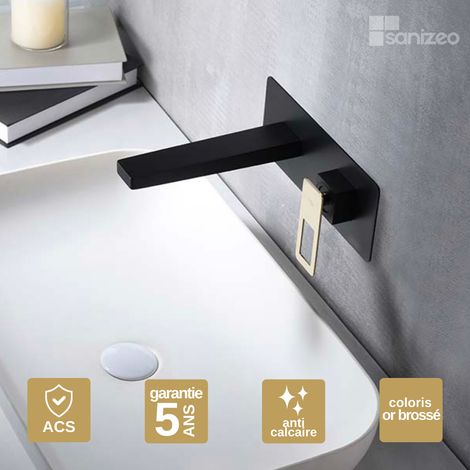 Robinet Mitigeur Lavabo Encastré Salle de Bain noir/or – Bec Haut Anti-Calcaire – Design Moderne - SUECIA IMEX (1/5)