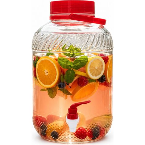 Fontaine à boissons en verre avec robinet, 10 L – Rouge (1/5)