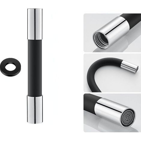 Black 20cm Water Foam Sprayer Tap Extension Hose, 360° Adjustable Shape Rotating Silicone Flexible Extension Hose (1/5)