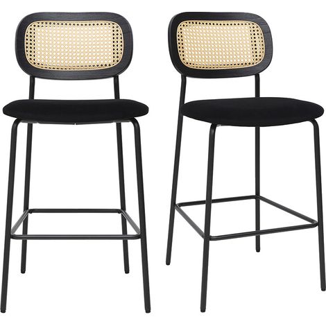 Taburetes de diseño en terciopelo negro, metal negro y mimbre de ratán (set de 2) MIRANDA (1/4)