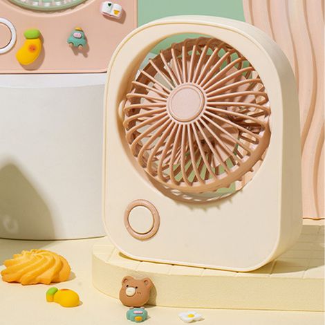 Petit ventilateur de bureau portable, direction du vent réglable à 115 degrés, mini ventilateur mignon pour étudiants, beige (1/5)