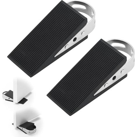 2 Pièces Cale Porte Sol, Cale Caoutchouc Anti-Glisse avec Poignée en Acier Inoxydable, Bloc Porte Pour 15-30 mm d'Ouverture de Porte, Bloque Porte Universelle pour Tous Sols et Portes (1/5)