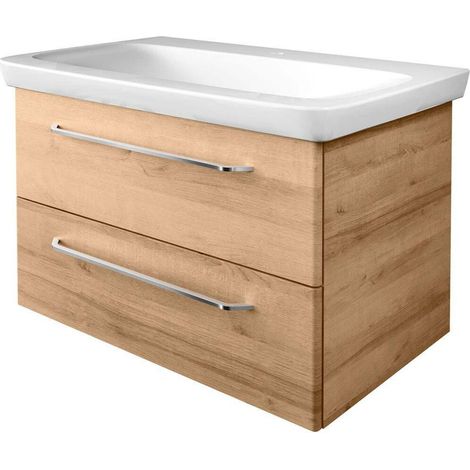 Fackelmann MILANO Badmöbel Set 2 Teile – Waschtisch mit Unterschrank fürs Badezimmer – Waschbeckenunterschrank mit Schubladen in Holz braun – Badschrank hängend – 90 cm breit"-"08423 (1/3)