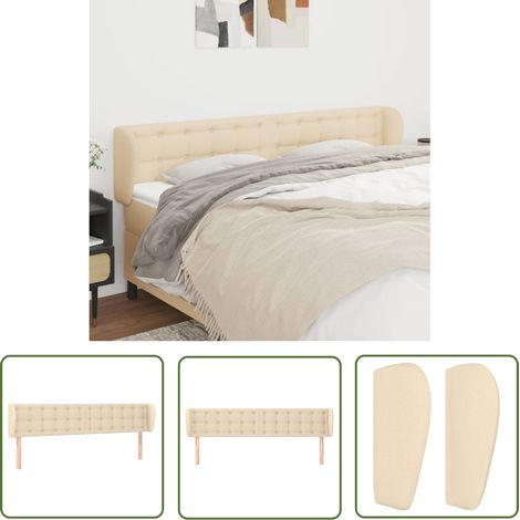 The Living Store Tête de lit avec oreilles Crème 183x23x78/88 cm Tissu - Tête De Lit - Têtière De Lit - Literie - Meuble De Chambre - Décoration Chambre (1/5)