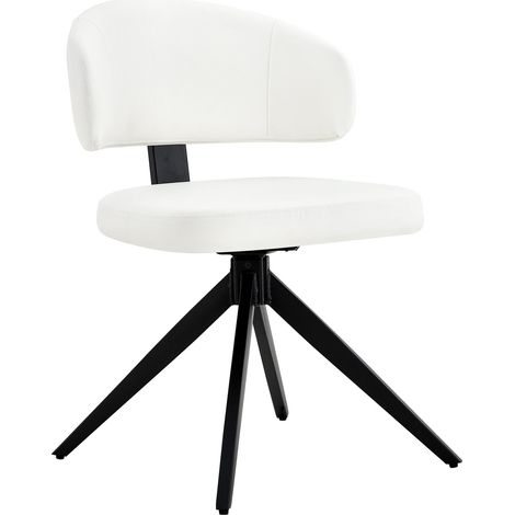 Set de 2 sillas de comedor modernas blancas en PU con respaldo curvo y base metálica giratoria (1/5)