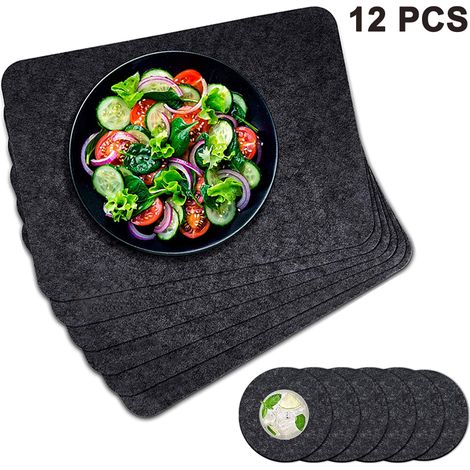 Sous-Plat - Set De 6 Rectangulaires Et 6 Ronds En Feutre - Pour Table À Manger Cuisine Salon - Gris - 12 Pièces (1/5)