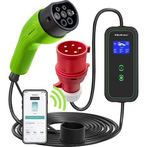 Caricabatterie mobile Qoltec per auto elettriche EV con regolazione 2 in 1 Tipo 2  7kW  230V  Wi-Fi  LCD  Portatile  Wallbox  5m (1/5)