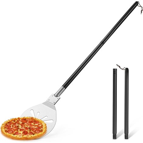 Pelle à pizza ronde perforée en acier inoxydable - 20,3 x 33,6 x 115,6 cm  Pelle à pizza avec poignée en métal amovible pour pizza, pain, gâteau, saine et facile à nettoyer, résistante à la chaleur (1/5)