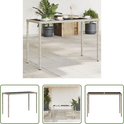 Gartentisch Poly Rattan - Gartentisch mit Glasplatte Hellgrau 115x54x74 cm Poly Rattan (1/5)