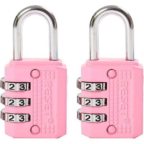 Cadenas à code 3 chiffres réinitialisable, rose, 2 pièce (1/5)