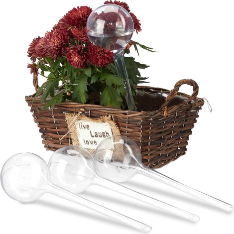 Set of 24 Relaxdays Watering Globes, Regulated Irrigation, 2 Weeks, Pot Plants, Plastic Sphere, Bulb, Clear