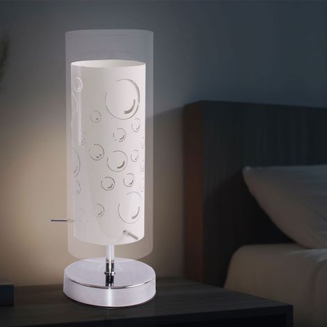 Lampada da tavolo in vetro bianco lampada da comodino camera da letto lampada da tavolo paralume in vetro, metallo, motivo bolle d'aria, 1x attacco E14, DxH 12x34 cm