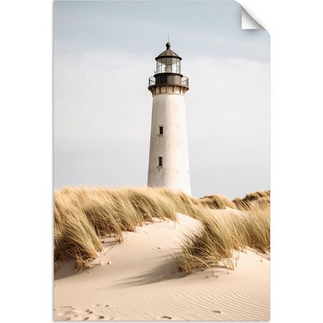 Selbstklebendes Poster – Wandsticker Leuchtturm Meer Pflanzen Dünen 20x30 cm (1/3)