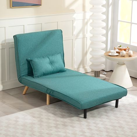 HOMCOM Fauteuil Convertible 1 Place Clic-Clac 3 en 1 - Dossier Réglable 5 Positions, Oreiller Inclus, Vert