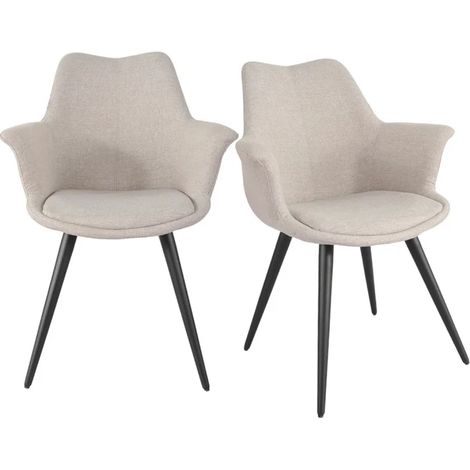 Lot 2 chaises en tissu beige avec pieds métal et accoudoirs – CALGARY (1/5)