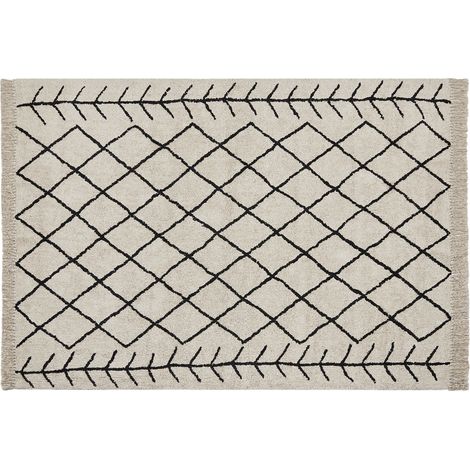 Alfombra de algodón beige negro 160 x 230 cm patrón geométrico oriental Bozkir