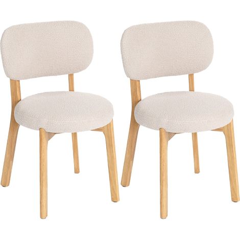 Juego de 2 sillas de comedor, silla de cocina con asiento ancho, respaldo curvado, para sala de estar, comedor, crema (1/5)