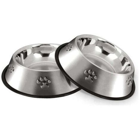 Hundenapf, Edelstahl Hundenäpfe, rutschfeste Futternäpfe mit Gummiboden, Wassernäpfe für kleine und mittelgroße Haustiere, 2 Näpfe, 22 cm