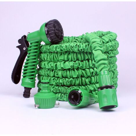 Tuyau d'arrosage extensible de 37,5 m (125 pi), flexible et rétractable, avec raccords et pistolet d'arrosage à 7 fonctions pour l'arrosage et le nettoyage du jardin (37,5 m) Vert (1/4)