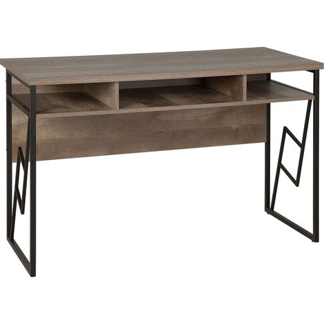 Home Office Desk Dark Brown Top Black Metal Frame 120 x 60 cm Storage Shelf Modern Industrial Design FORRES