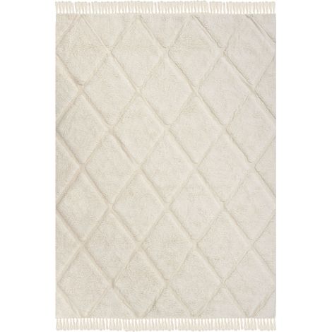 Kids Rug Beige Cotton 160 x 230 cm Machine-Washable with Tassels and Geometric Pattern Rectangular Kids Room XELDEM (1/5)