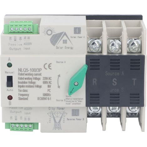 Commutateur de transfert automatique double puissance AC220V, commutation 3P milliseconde PV vers secteur Mini ATS 63A (1/5)