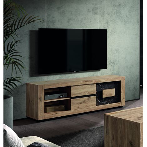 Meuble TV moderne 170 cm chêne canyon/gris marbré Sabina (1/5)