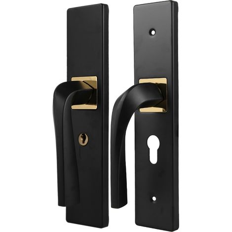 Poignée de porte intérieure en bois, simple, en aluminium, avec serrure silencieuse et clés, pour chambre à coucher, noire. (1/5)