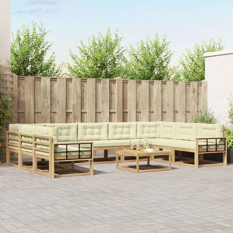 vidaXL Outdoor-Sofagarnitur mit Kissen 10 pcs Weiß und Creme (1/5)