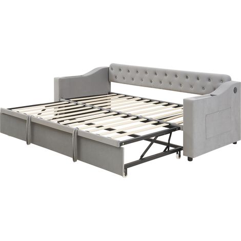 GagaGagaLit rembourré 90x190 gris avec USB et rangements (1/5)
