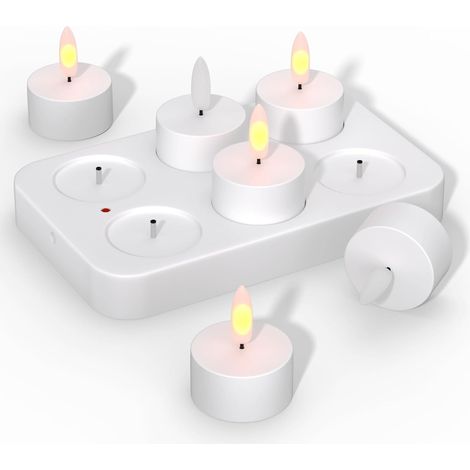 6er Pack Elektronische Kerze, flammenlose Kerzen mit Ferntimer, batteriebetriebene LED Teelichter,USB Kerzen für Hochzeitstisch, Tafelaufsatz,Empfang (1/5)