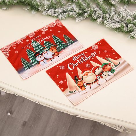 Lot de 2 sets de table décoratifs de Noël, imprimés et peints, représentant un vieil homme sans visage, avec isolation thermique. Set de table à quatre personnages + set de table à trois personnages. (1/5)