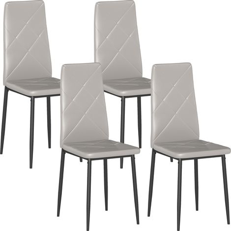 Set di 4 Sedie da Pranzo 41x50x97 cm con Schienale Alto in Finta Pelle e Acciaio Grigio (1/5)