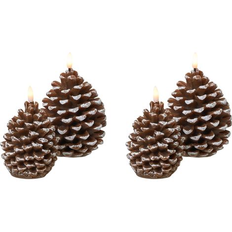 LED Kerzen 4er Set IVRESSE Zapfen 15/12 cm Braun