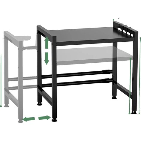 Étagère de four à micro-ondes, étagère de rangement réglable, organisateur polyvalent, 2 niveaux-Noir (1/2)