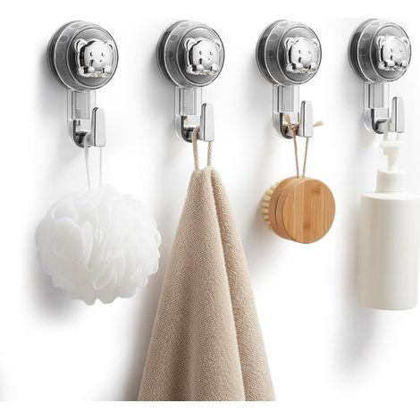 4pcs Crochet Ventouse Salle De Bain, Porte Accroche Serviette Ventouse Sans Percage, Crochet Mural Sxtra Forte Suction Hooks pour Douche Cuisine gris (1/5)