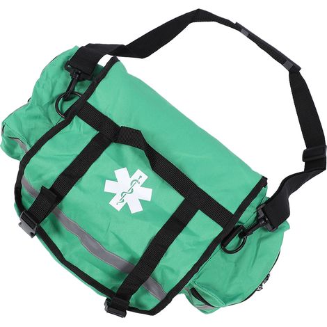 Sac de premiers secours grande capacité avec bandoulière réglable et bande réfléchissante, en tissu Oxford PU 600D vert (1/5)
