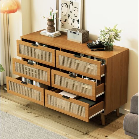 Kommode mit 6 Schubladen aus Spanplatte und Holz, Walnussfarben, 120 x 40 x 76,5 cm HAVRYA (1/5)