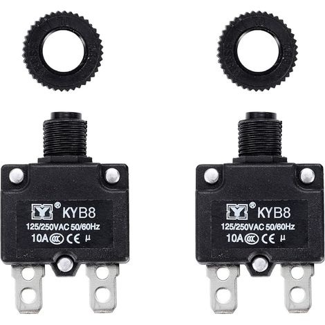 2 pièces disjoncteur thermique 10A, protection contre les surcharges thermiques 125-250V AC 50V DC, 10A bouton poussoir disjoncteur à réinitialisation manuelle (1/5)