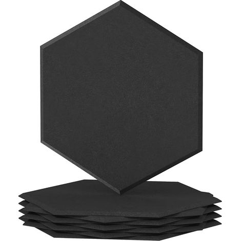 8 Pack Acoustic Tile Stickers Hexagonal Panel 25 x 21.5 x 0.5 cm with High-Density Wall Tile for Studio, Office, Acoustic Treatment and Wall Decoration, Black (1/5)