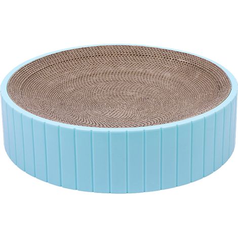 Rascador redondo blanco para gatos: alfombrilla rascadora fabricada en cartón resistente. (1/5)