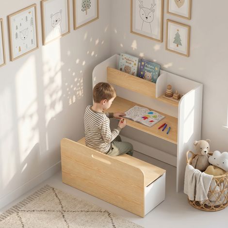 Bureau et Chaise Enfant 5 en 1, 3-8 Ans, Table d'Étude, Blanc, Jeu et Apprentissage (1/5)