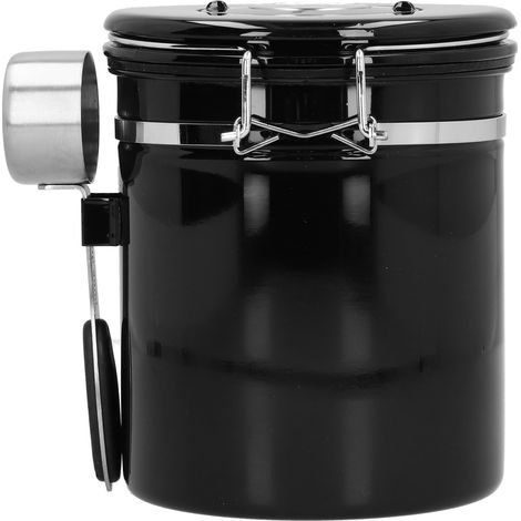 Bocal hermétique pour grains de café avec soupape de décompression et cuillère pour la cuisine (noir) (1/5)