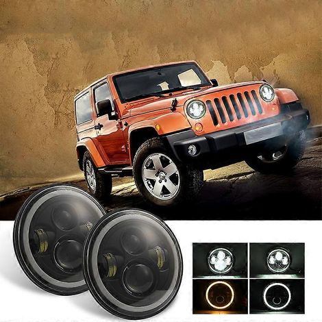 Phare LED rond 7 pouces 140 W à faisceau longue portée avec anneau Angel Eye pour Jeep Wrangler JK TJ LJ CJ - Accessoires auto (1/5)
