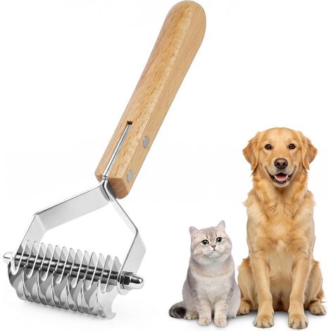Cat Brush, Grooming Brush with Wooden Handle, Undercoat Brushes, Removes Knots and Tangled Hair for Dogs and Cats, Long and Short, 13 Comb Teeth (1/5)