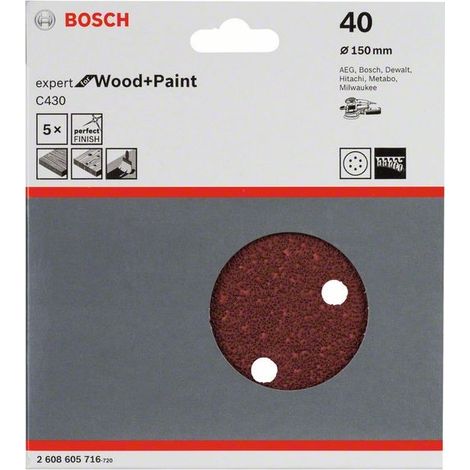 2608605716 - Foglio abrasivo C430, confezione da 5 pz. 150 mm, P40 EXPERT for WOOD+PAINT